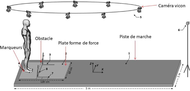 Contrôle de l'équilibre postural lors de l'initiation de la marche avec enjambement d'obstacles de hauteur et de distance changeantes