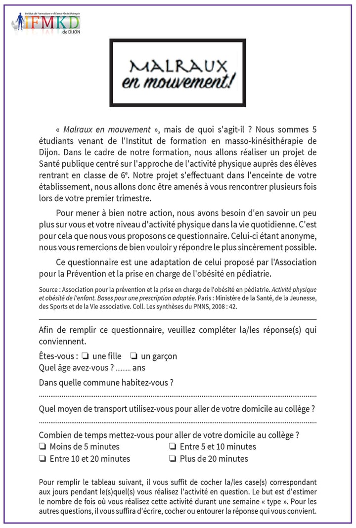 La réforme des études de masso-kinésithérapie : immersion dans un collège pour des étudiants dans le cadre du projet « Malraux en mouvement »